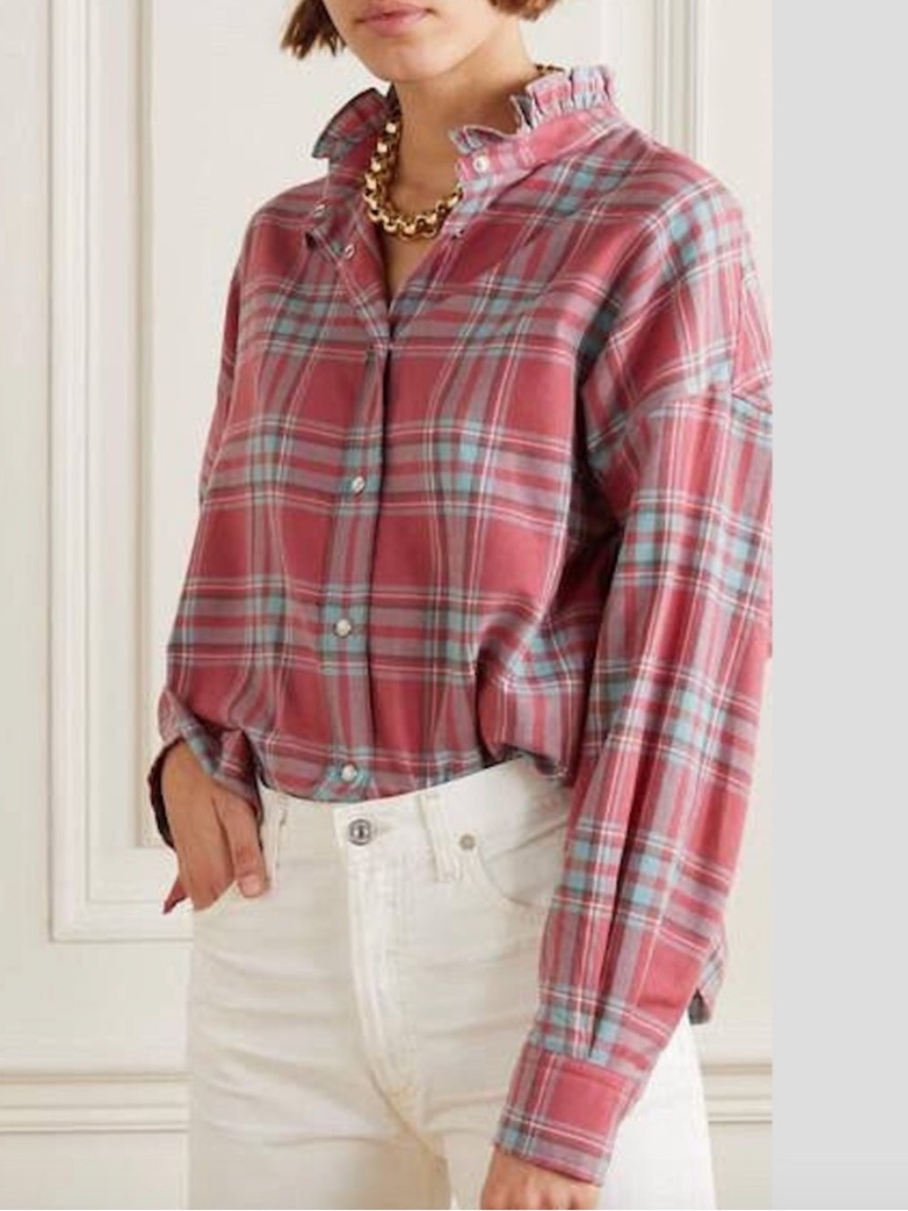 Isabel Marant Etoile Ilaria Plaid Button Down Shirt Pearl Snaps